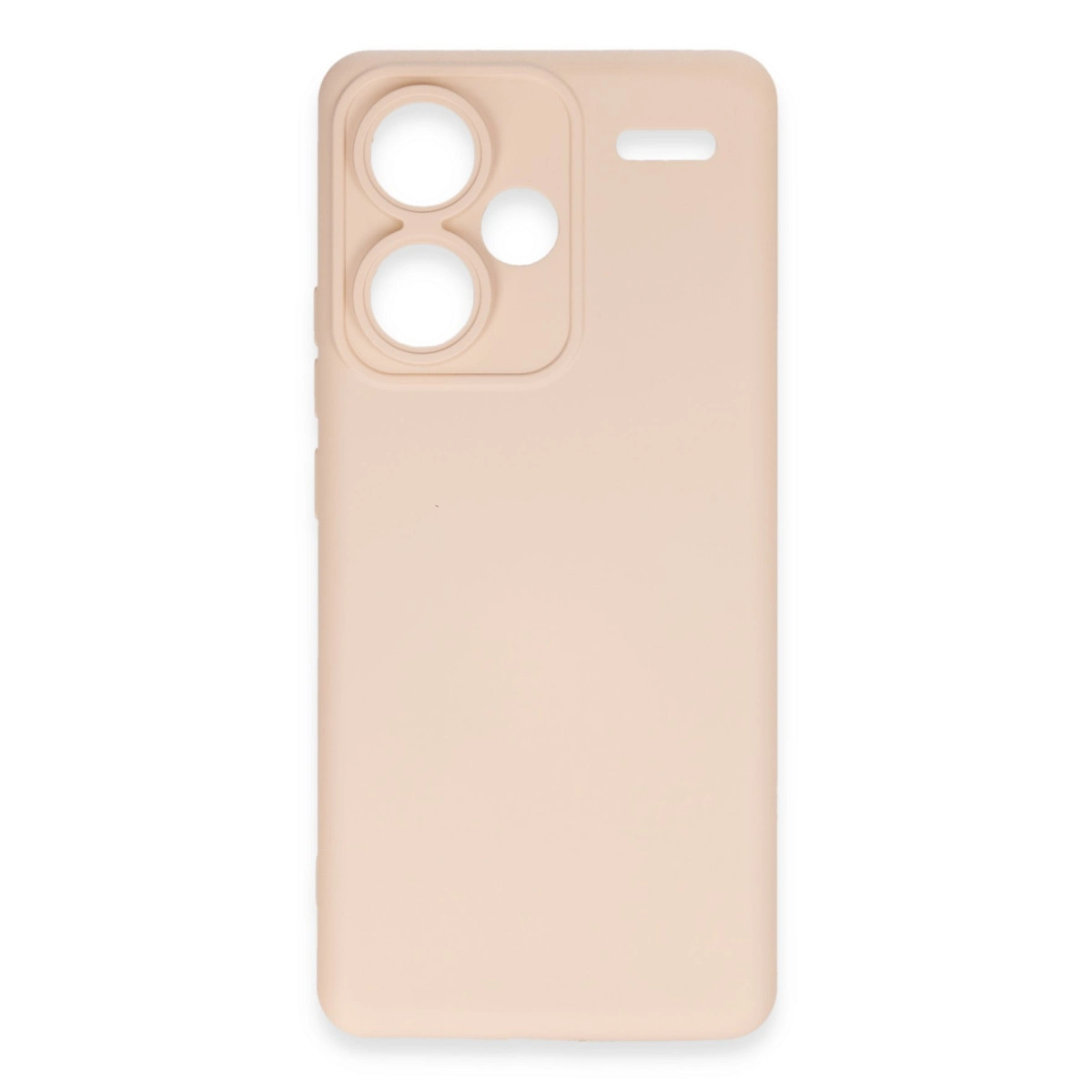 Kamera ve flaş için kesikli açık bej telefon kılıfı.