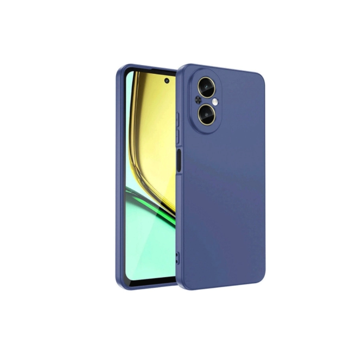 Arkada iki kamerası olan lacivert telefon kılıfı.