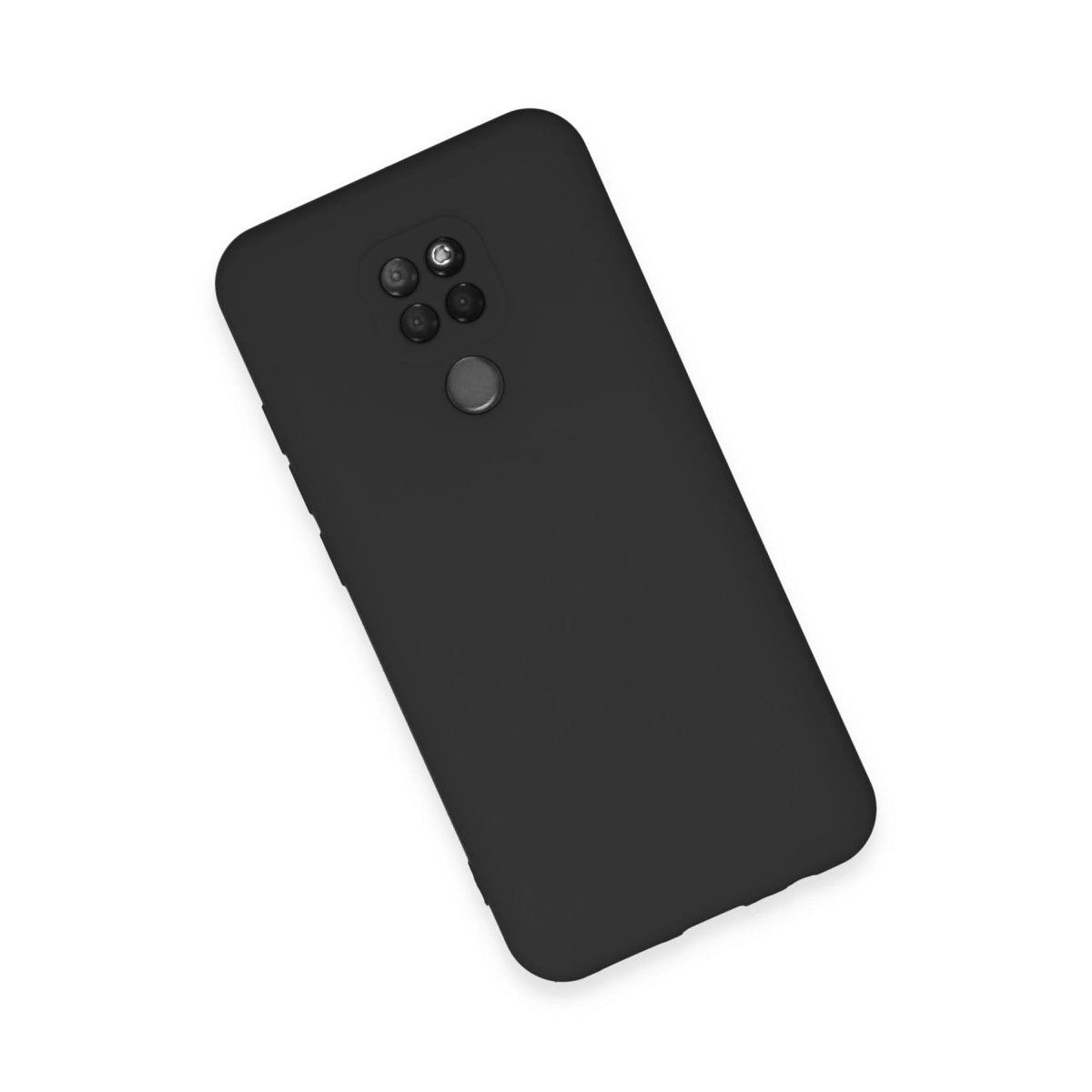 Dört kameralı ve parmak izi sensörlü siyah akıllı telefon.