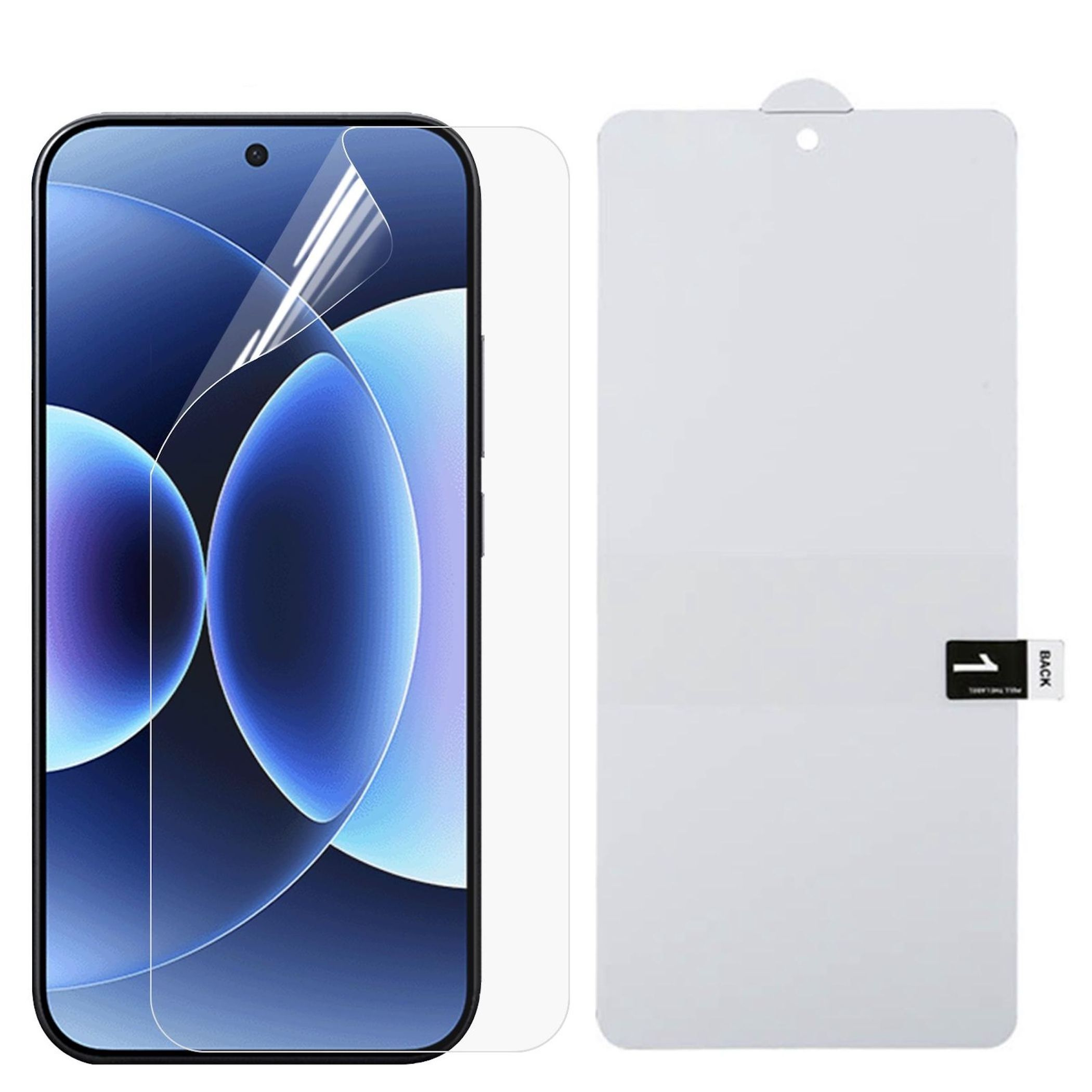 Uno smartphone con una pellicola protettiva applicata accanto.