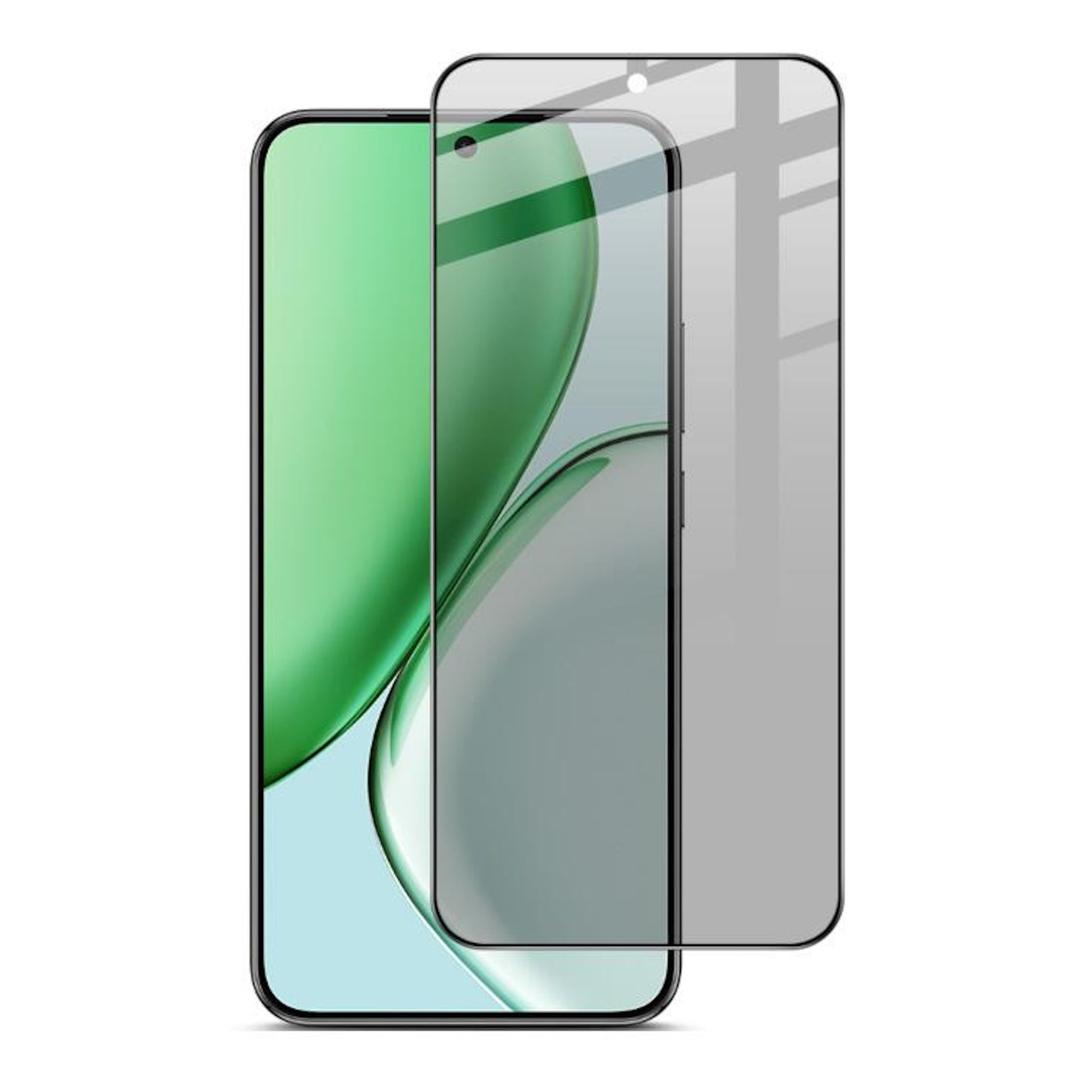 Una protezione schermo oscurata su uno smartphone con sfondo verde.