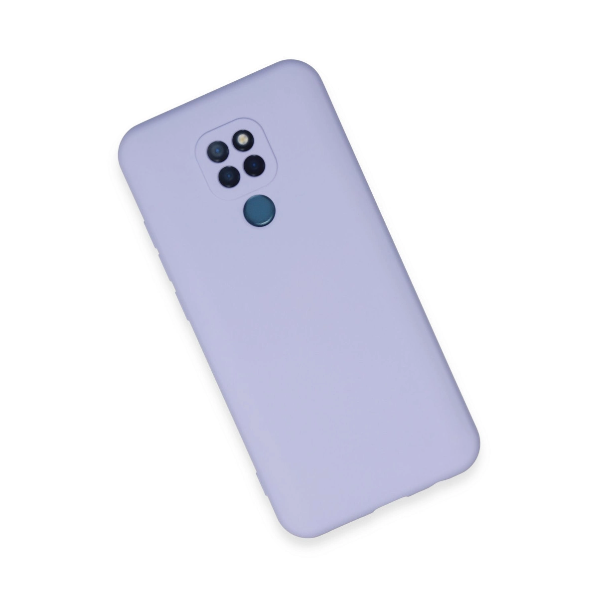 Kamera modülü ve parmak izi sensörlü açık mor telefon kılıfı.