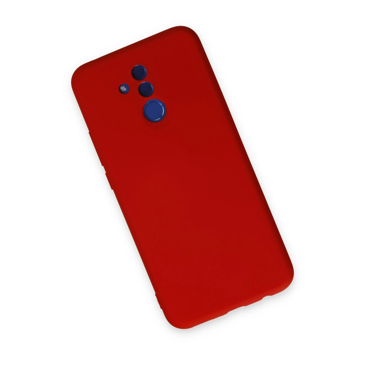 Mavi kamera ve parmak izi sensörlü kırmızı telefon kılıfı.