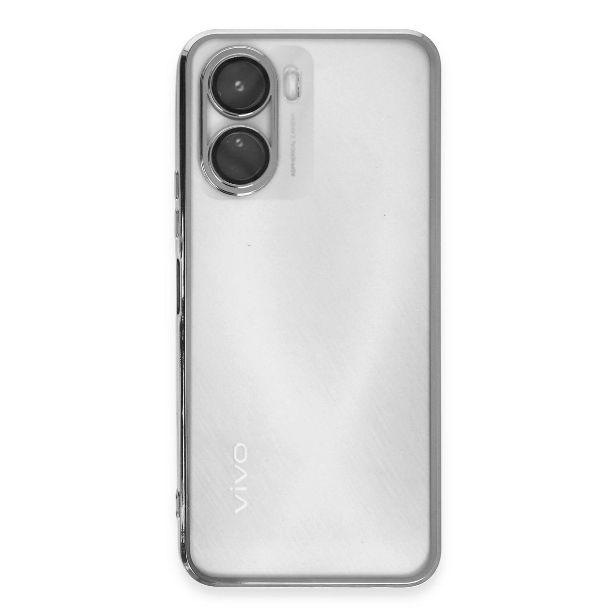 Çift kameralı ve Vivo logolu beyaz Vivo akıllı telefonun arka yüzü.