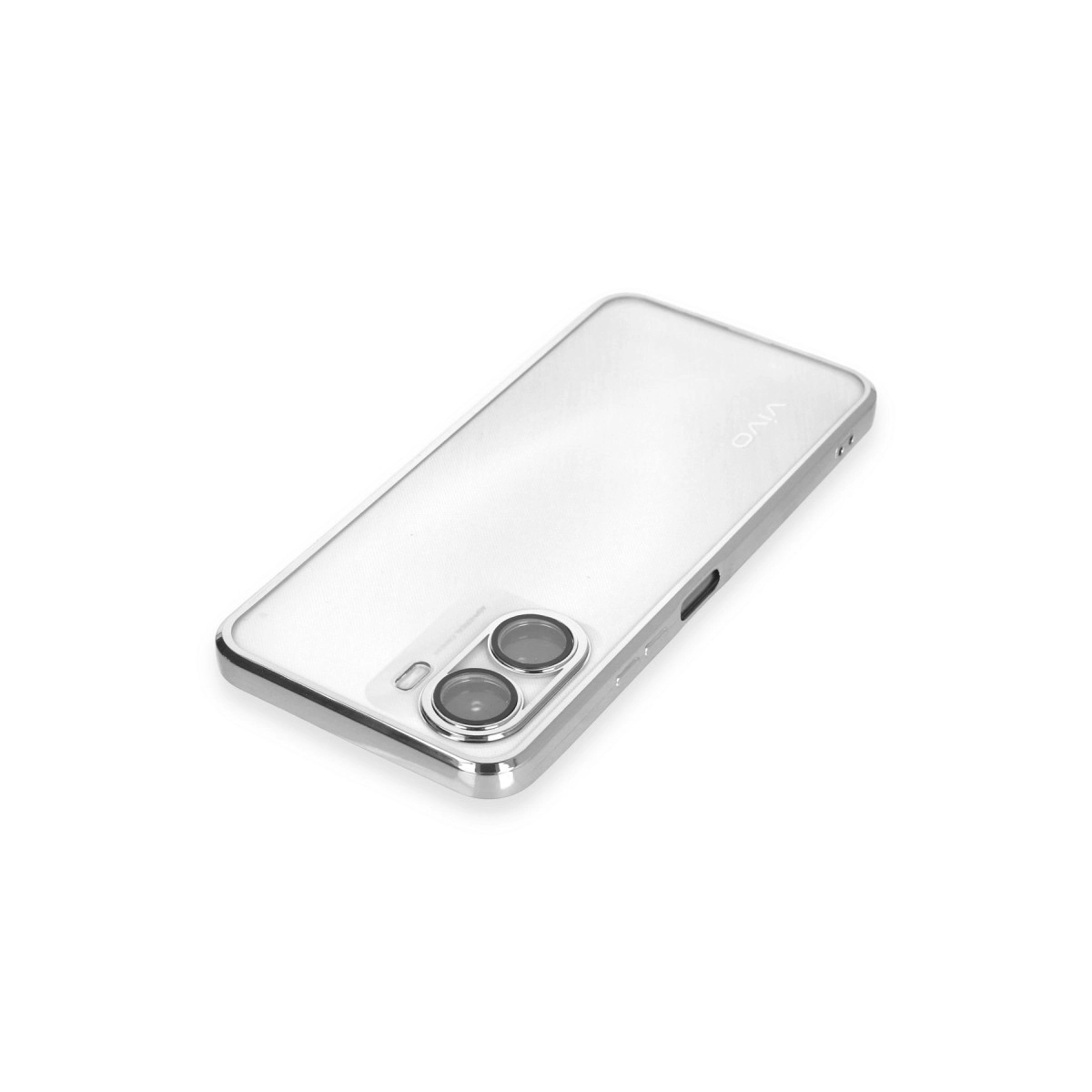 Beyaz arka plan üzerinde iki kameralı gümüş akıllı telefon.
