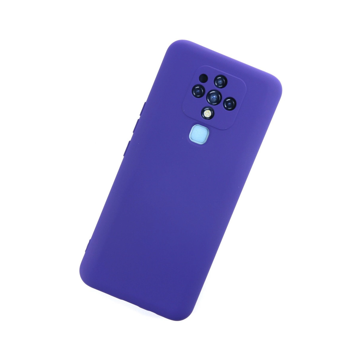 Dört kameralı ve flaşlı mor telefon kılıfı.