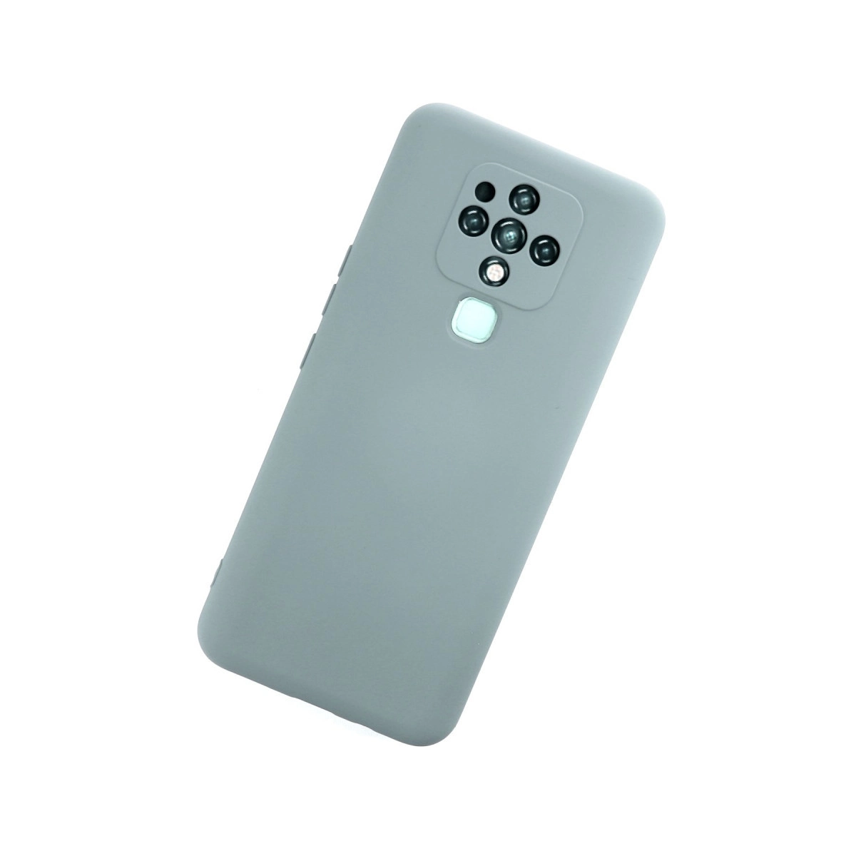 Gri cep telefonu kılıfı, çoklu lens içeren dikdörtgen kamera yuvası.