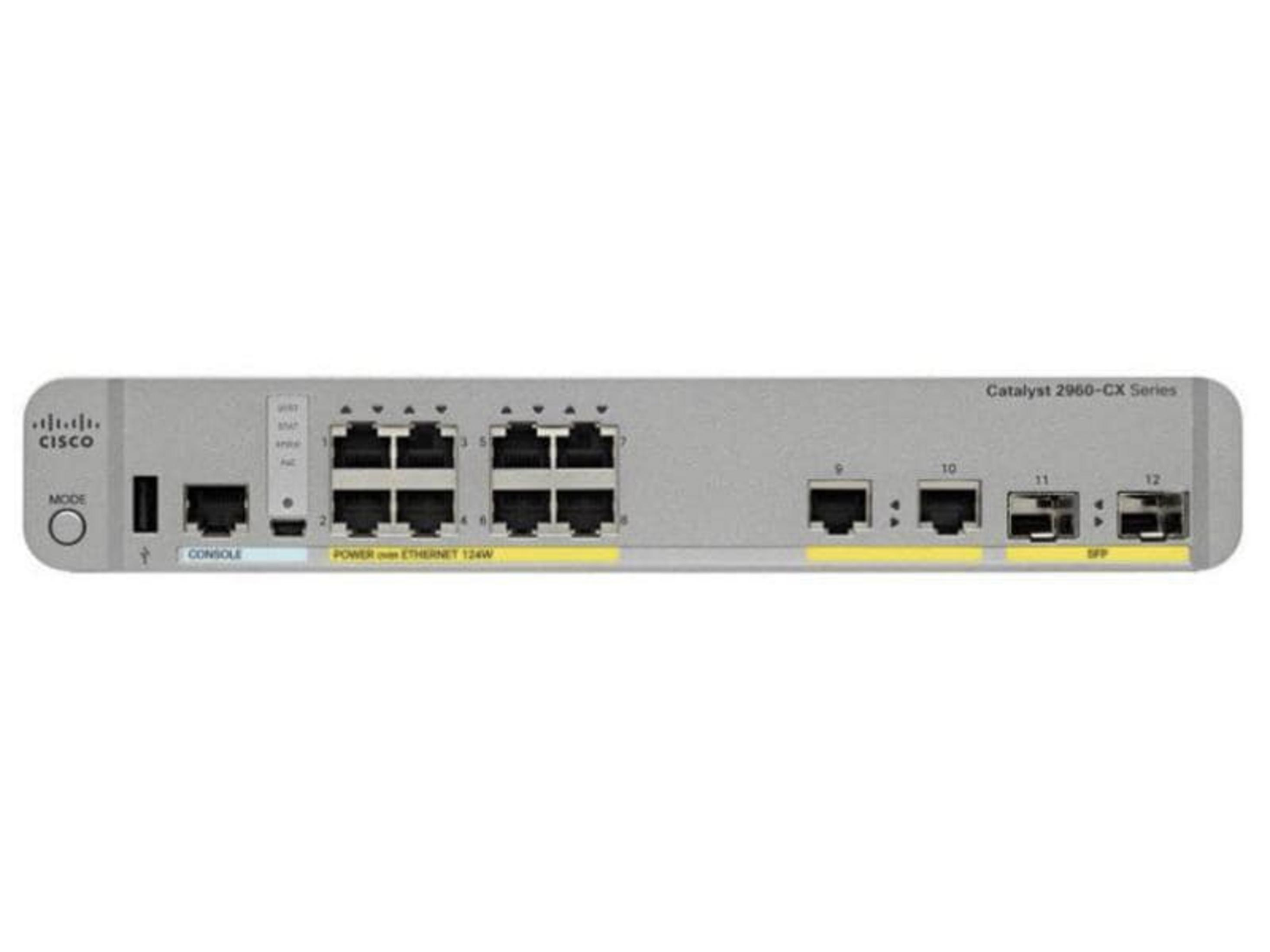 Dispositivo di rete Cisco Catalyst 2960-CX Series grigio con porte.