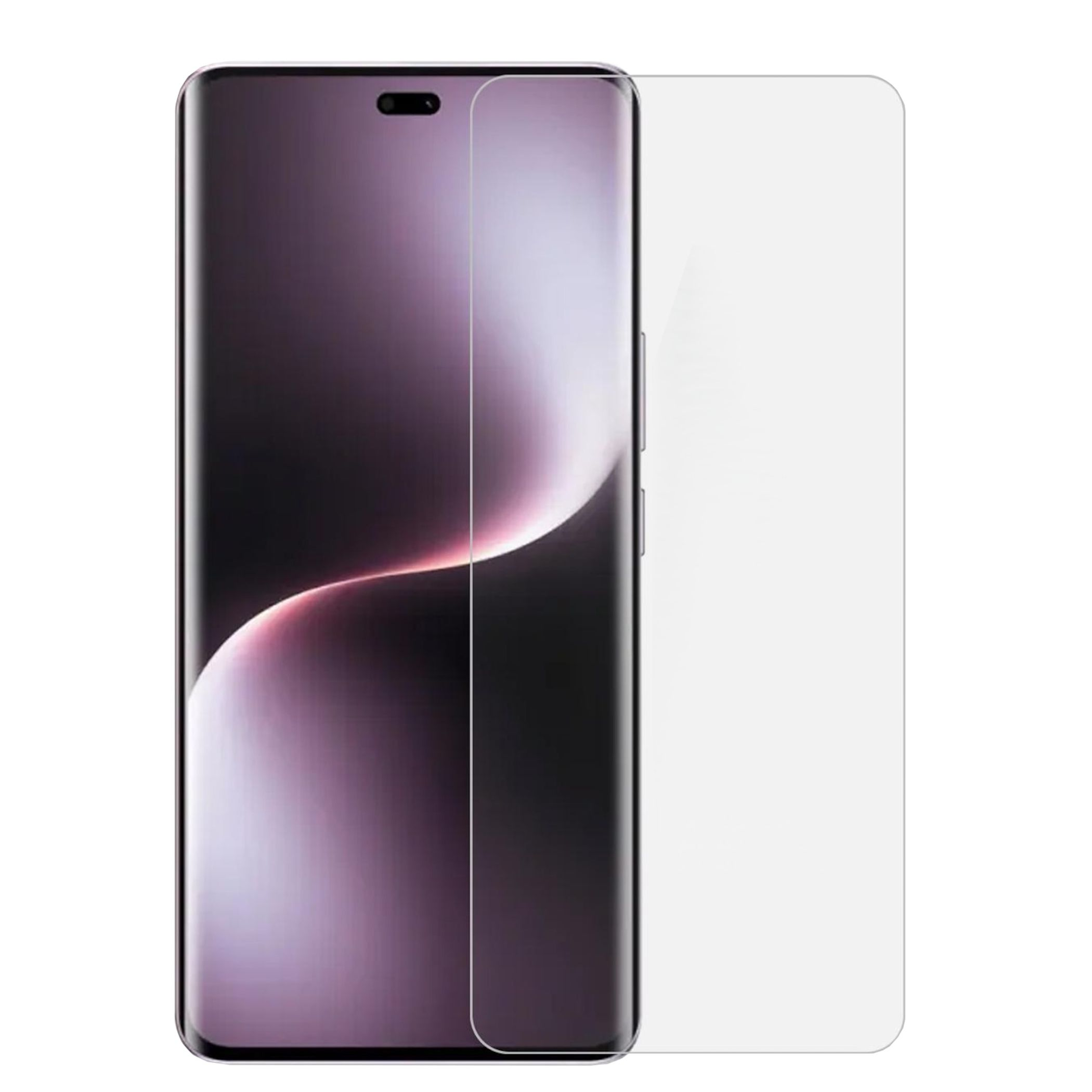 Ein Displayschutz aus Glas auf einem lila Smartphone.
