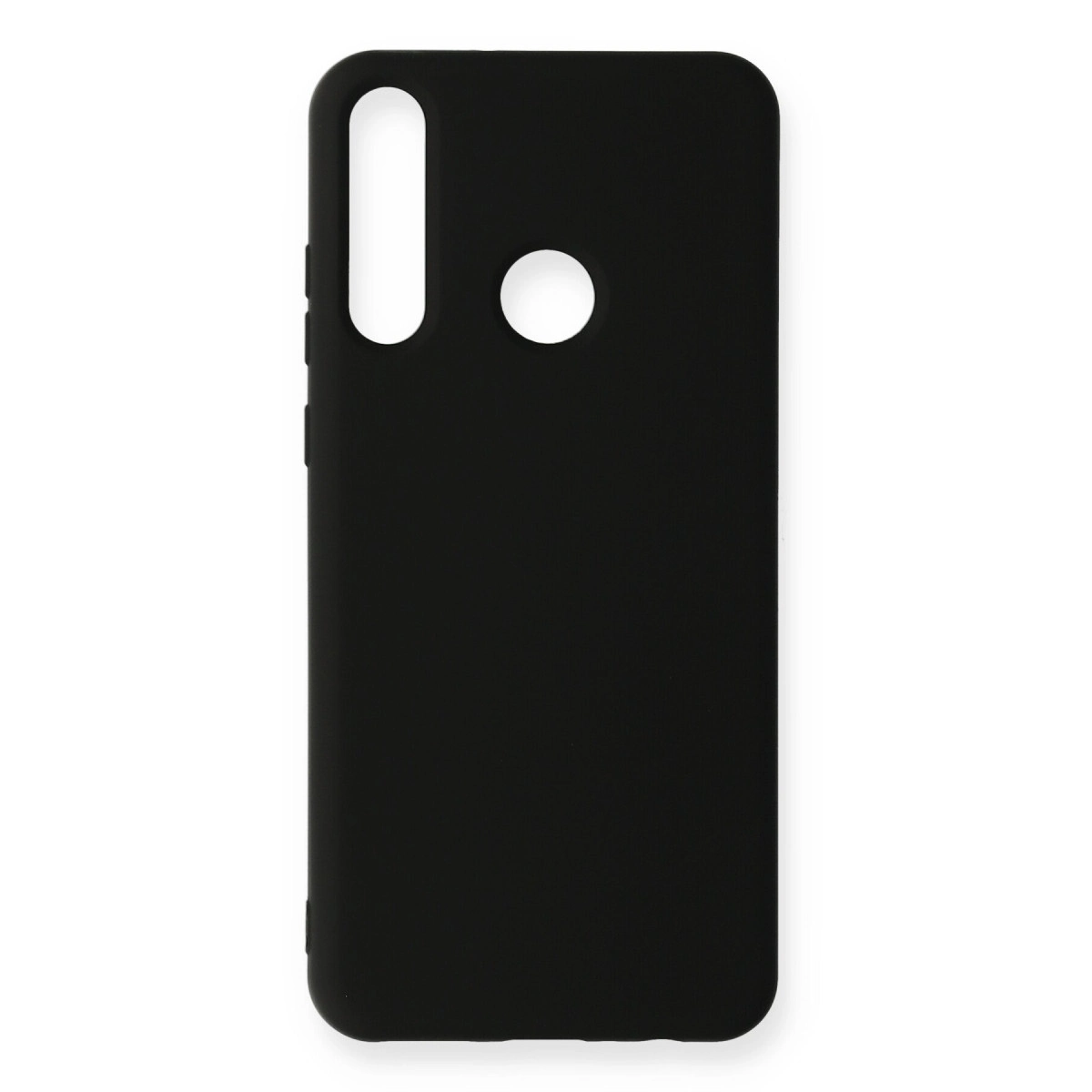 Kamera ve parmak izi sensörü için kesikleri olan siyah telefon kılıfı.