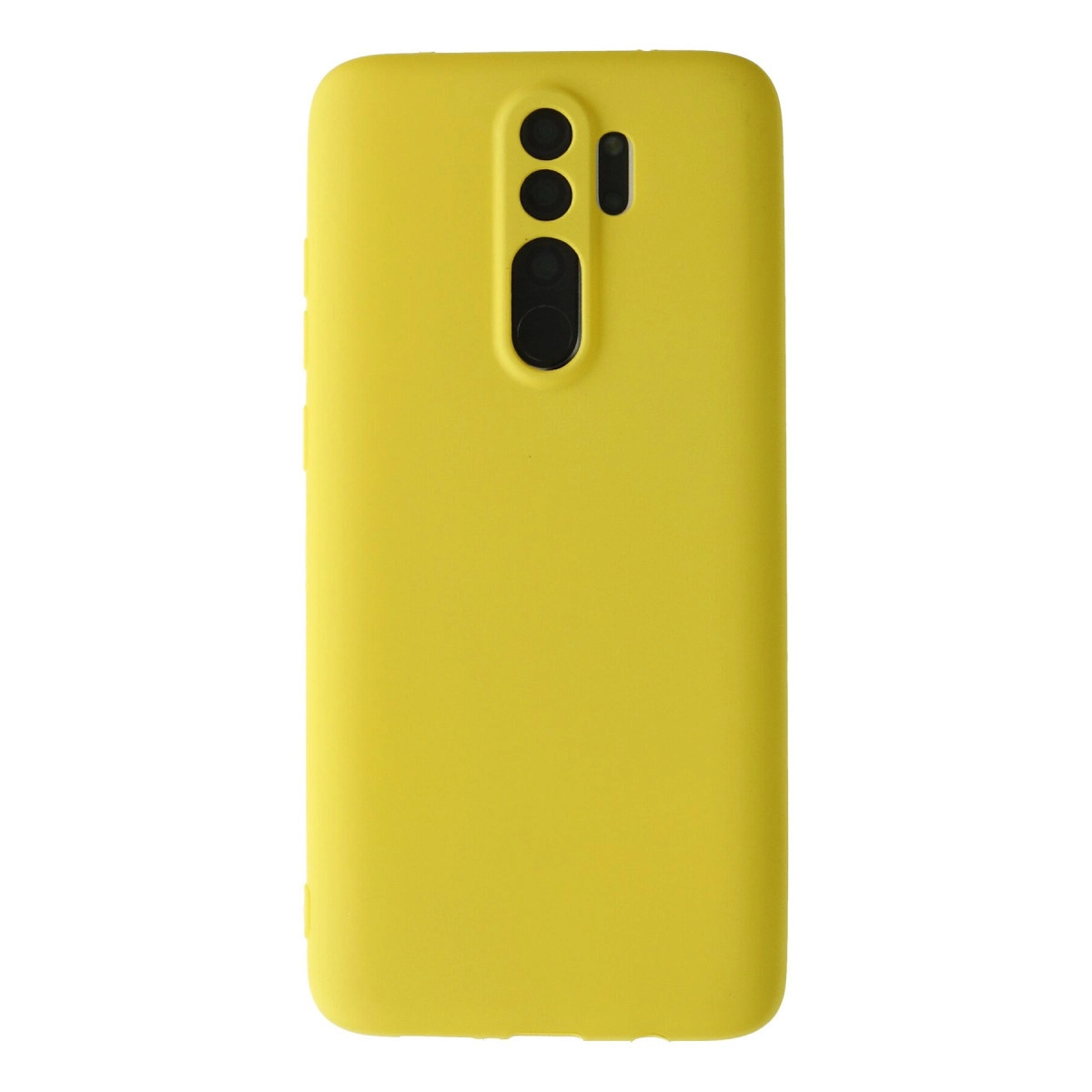 Dikey kamera lens dizilimine sahip sarı telefon kılıfı.
