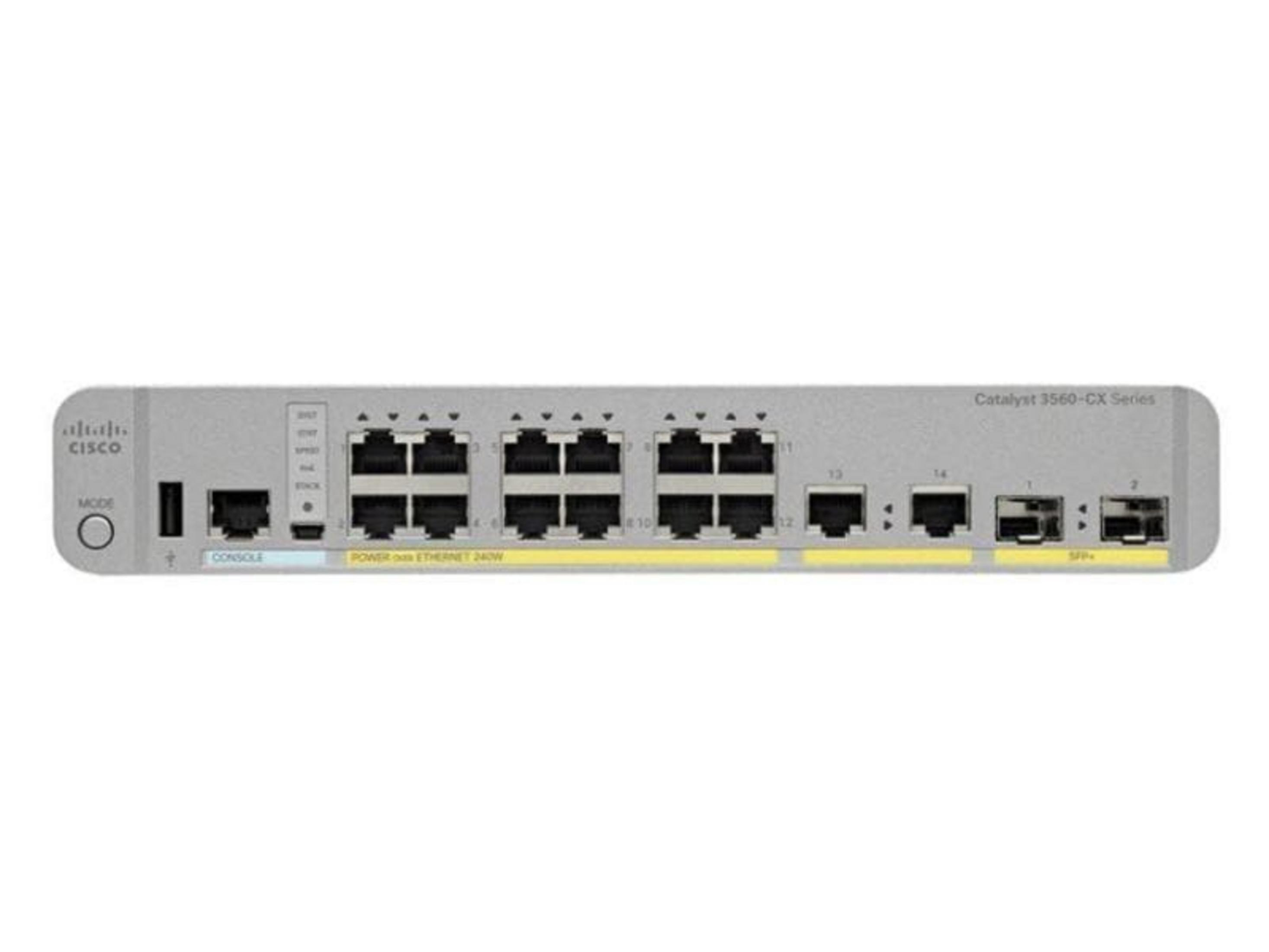 Ein graues Cisco Catalyst 3560-CX Series Netzwerkgerät mit Ethernet-Ports.