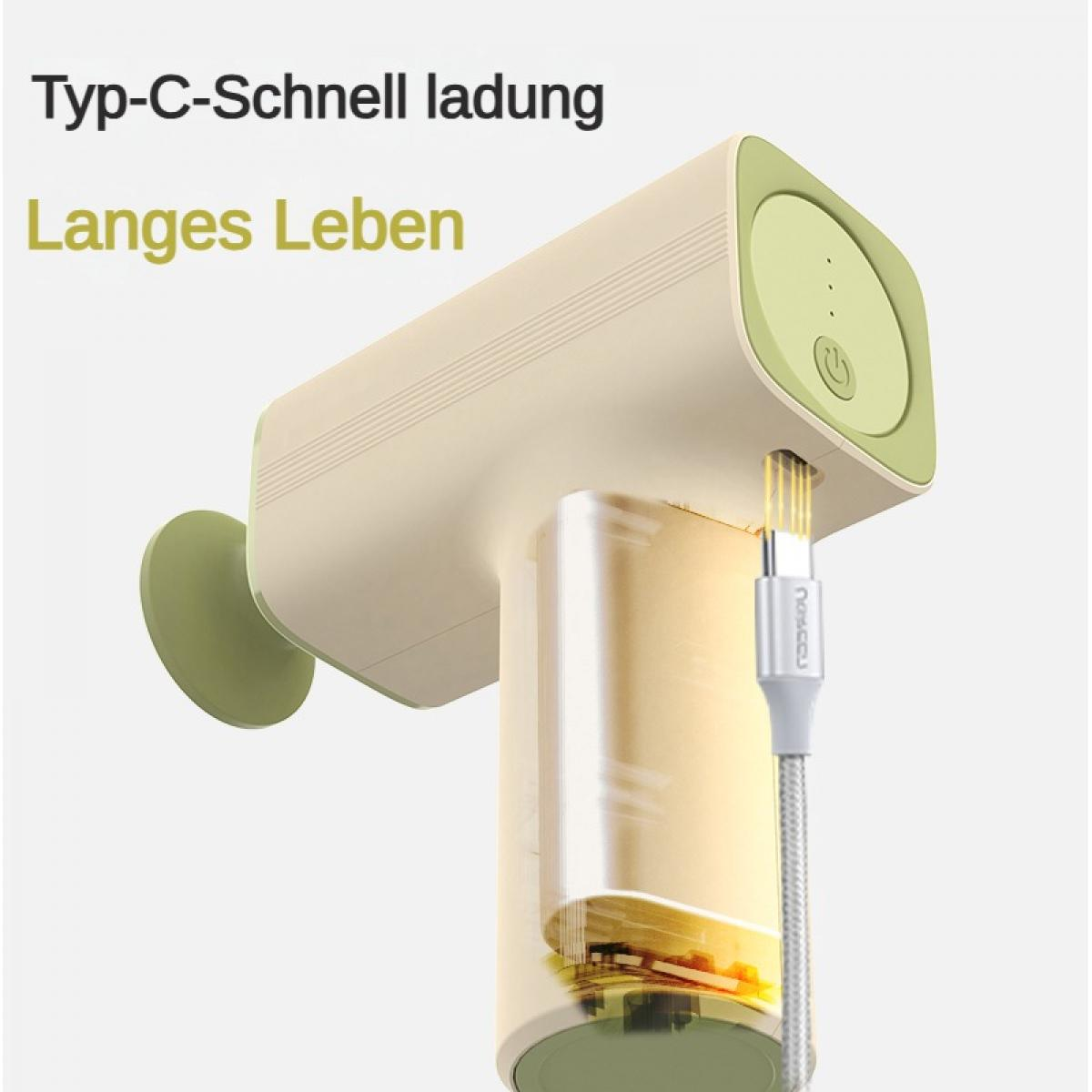 Ein beige-grünes Ladegerät mit USB-C-Kabel, das angeschlossen ist.