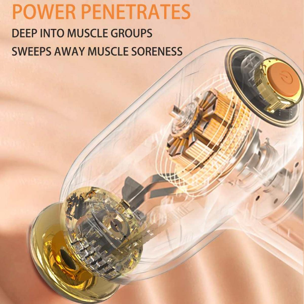 Ein Massagegerät mit sichtbarem Motor und goldenen Akzenten auf Haut.