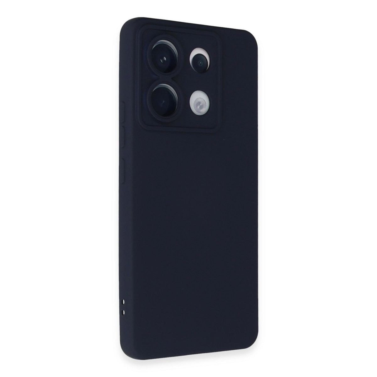 Dörtlü kamera kesimi ve flaşlı lacivert telefon kılıfı.