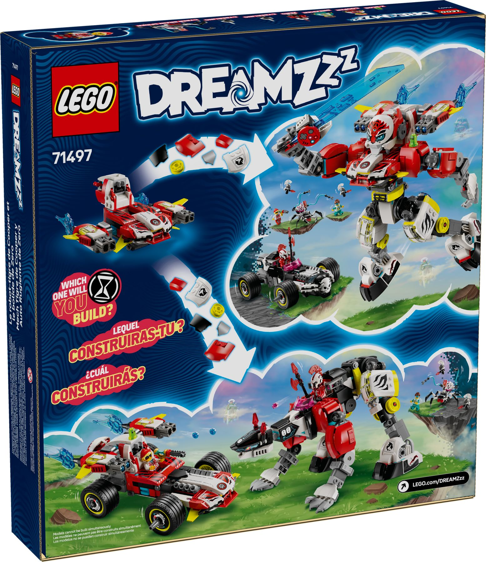 LEGO DreamZzz Box mit Robotern und Fahrzeugen in Aktion