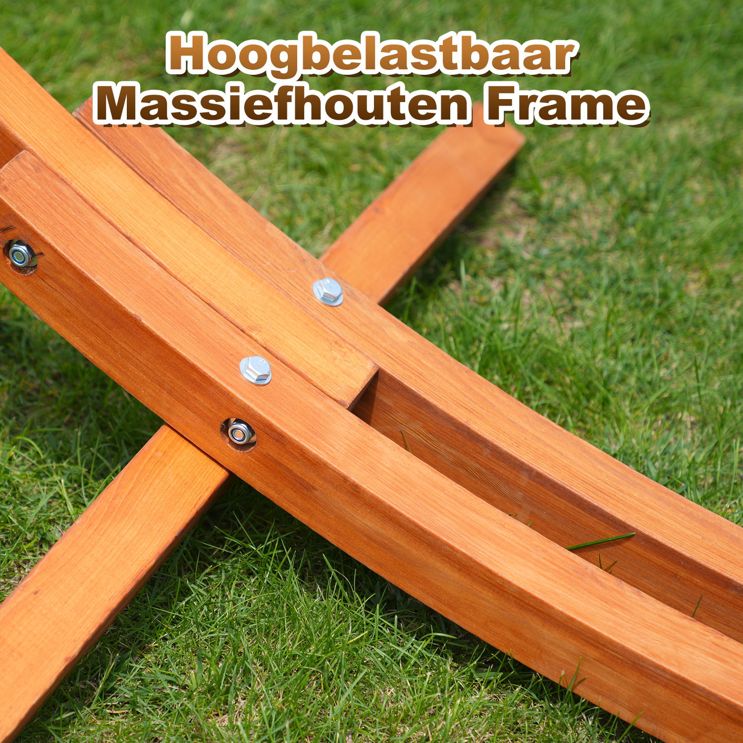Wooden frame on grass with bolts. Heavy duty.