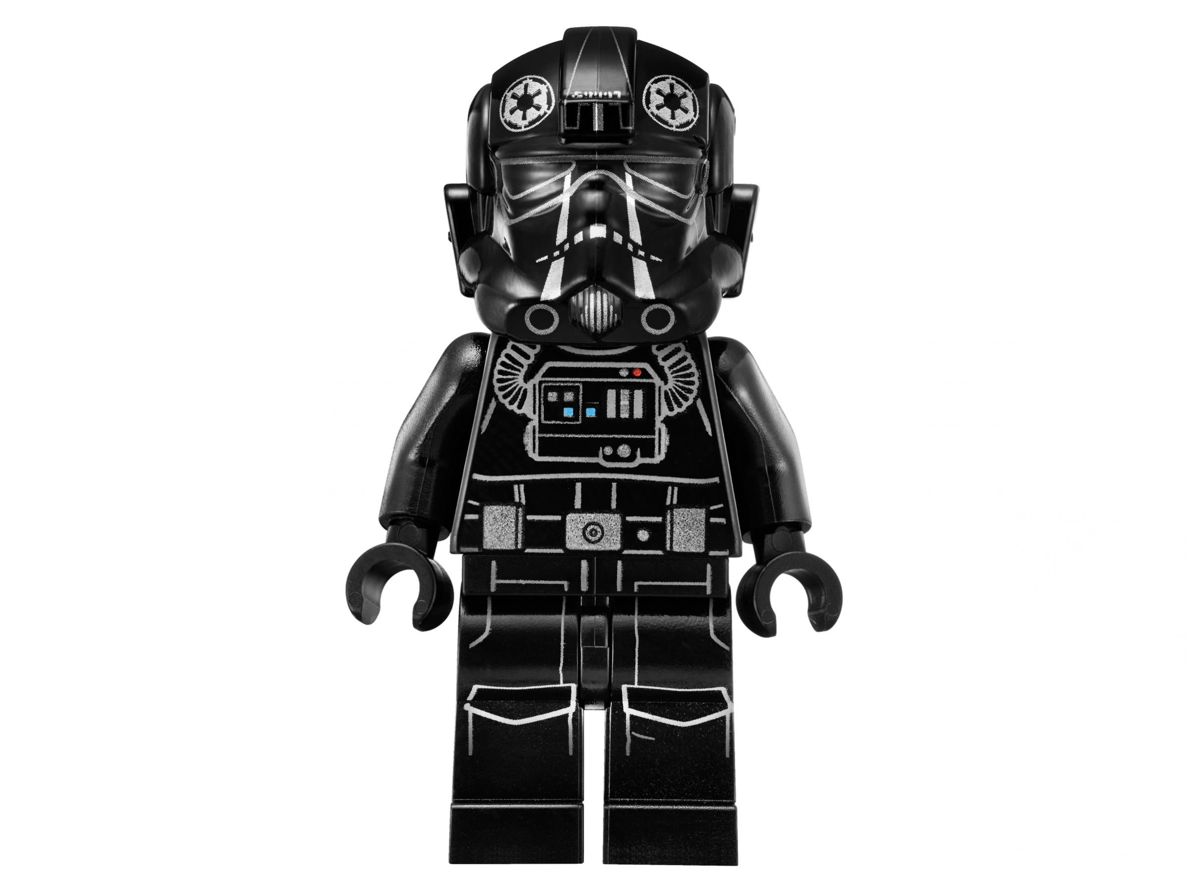 Ein schwarzer Lego-Pilot mit Helm und silbernen Details.