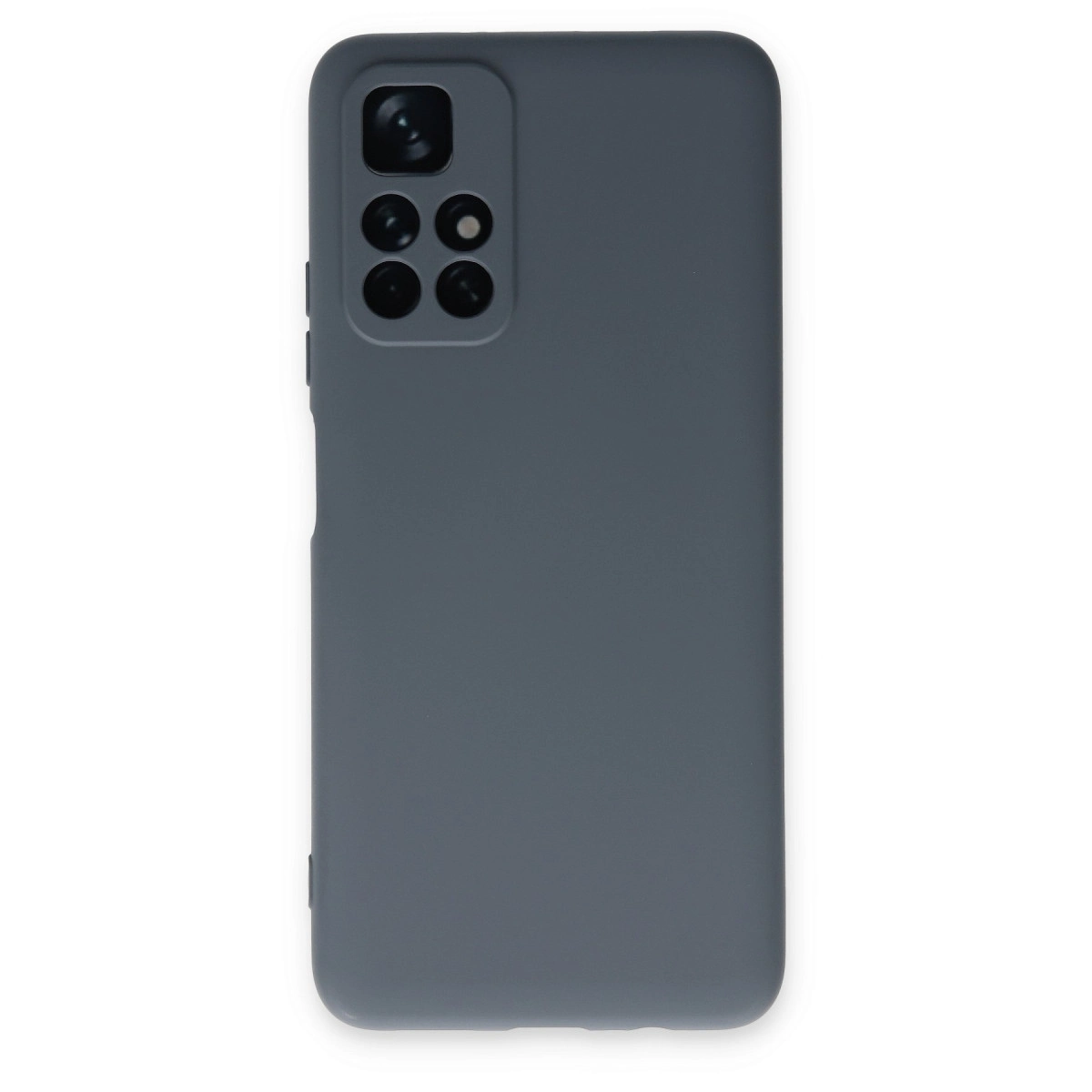 Arkada dikdörtgen kamera oyuntulu koyu gri telefon kılıfı.