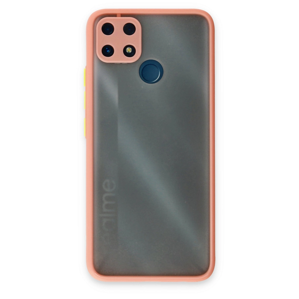 Dört kameralı ve parmak izi sensörlü pembe telefon kılıfı.