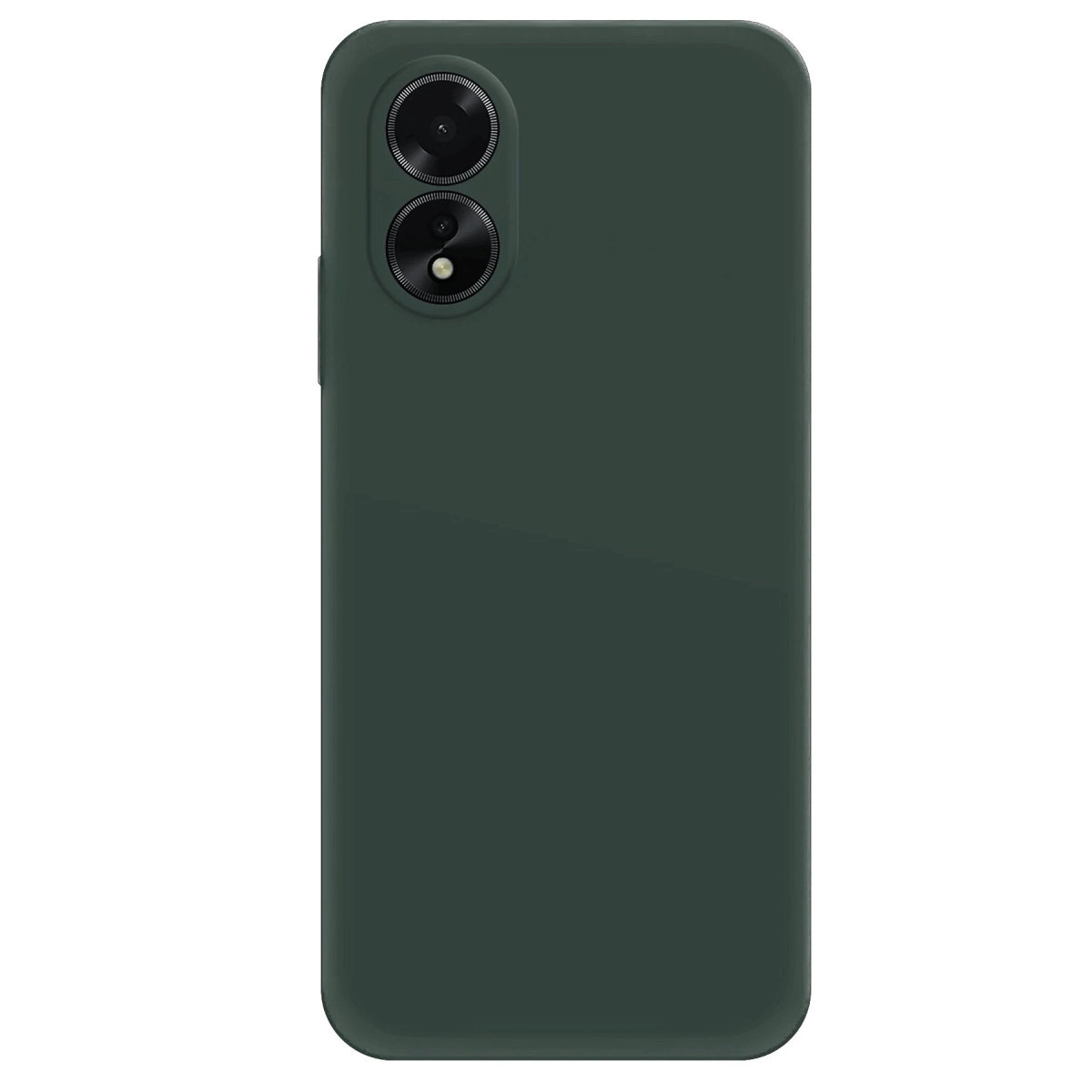 İki kamera lensli ve flaşlı koyu yeşil telefon kılıfı.