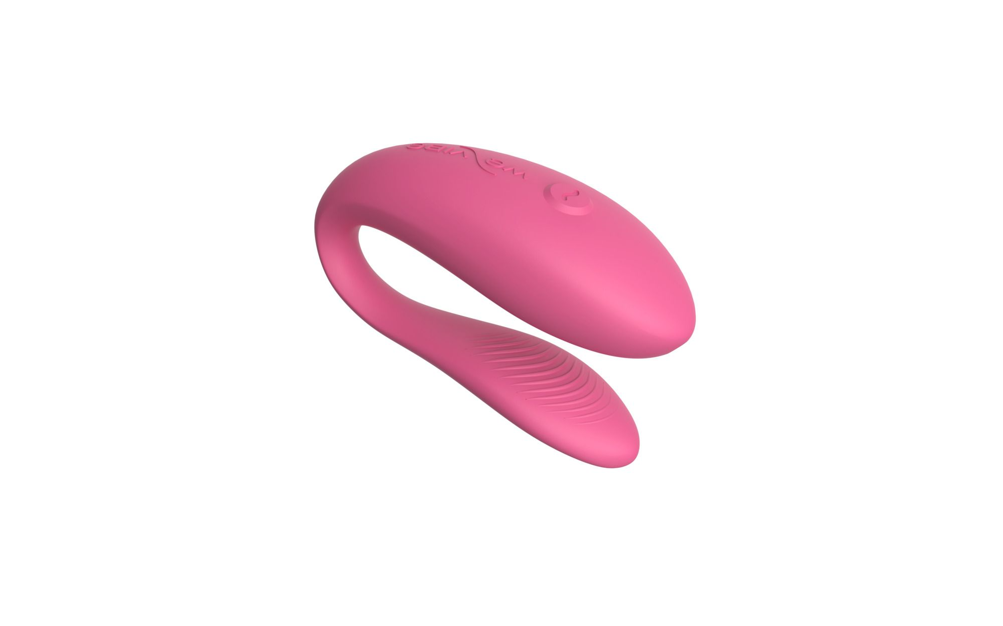 Ein pinker Vibrator mit zwei gekrümmten Armen, einer davon gerillt.
