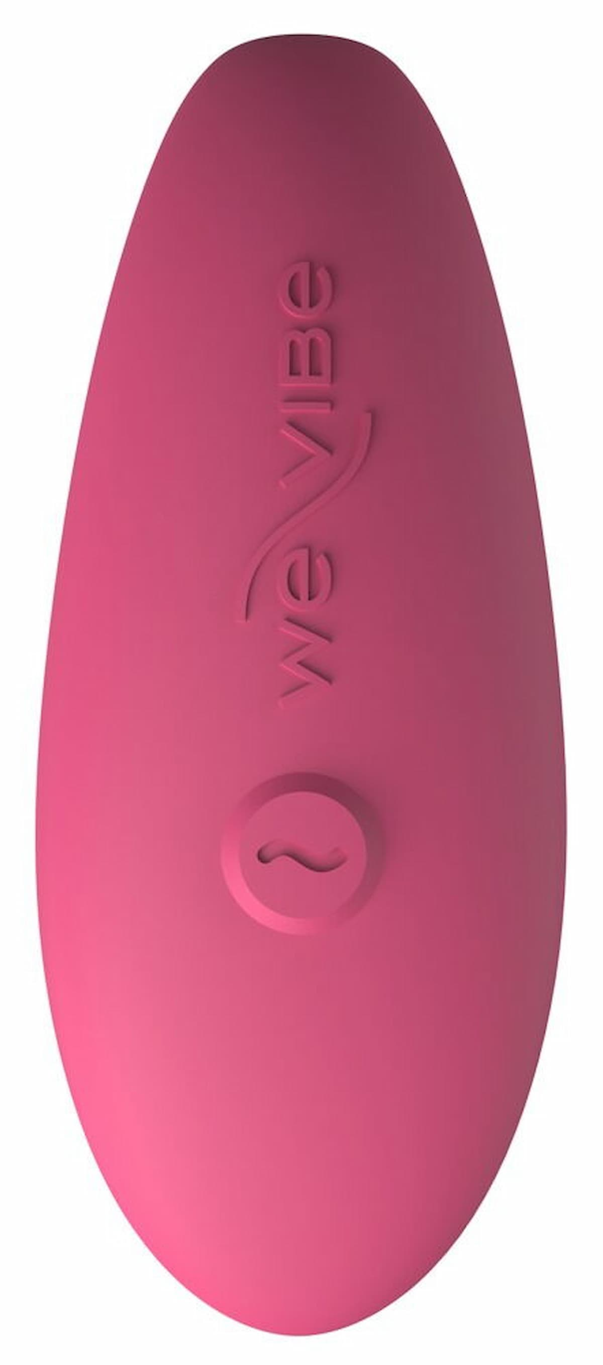 Ein pinker Vibrator mit dem Logo "we vibe" und einem Knopf.