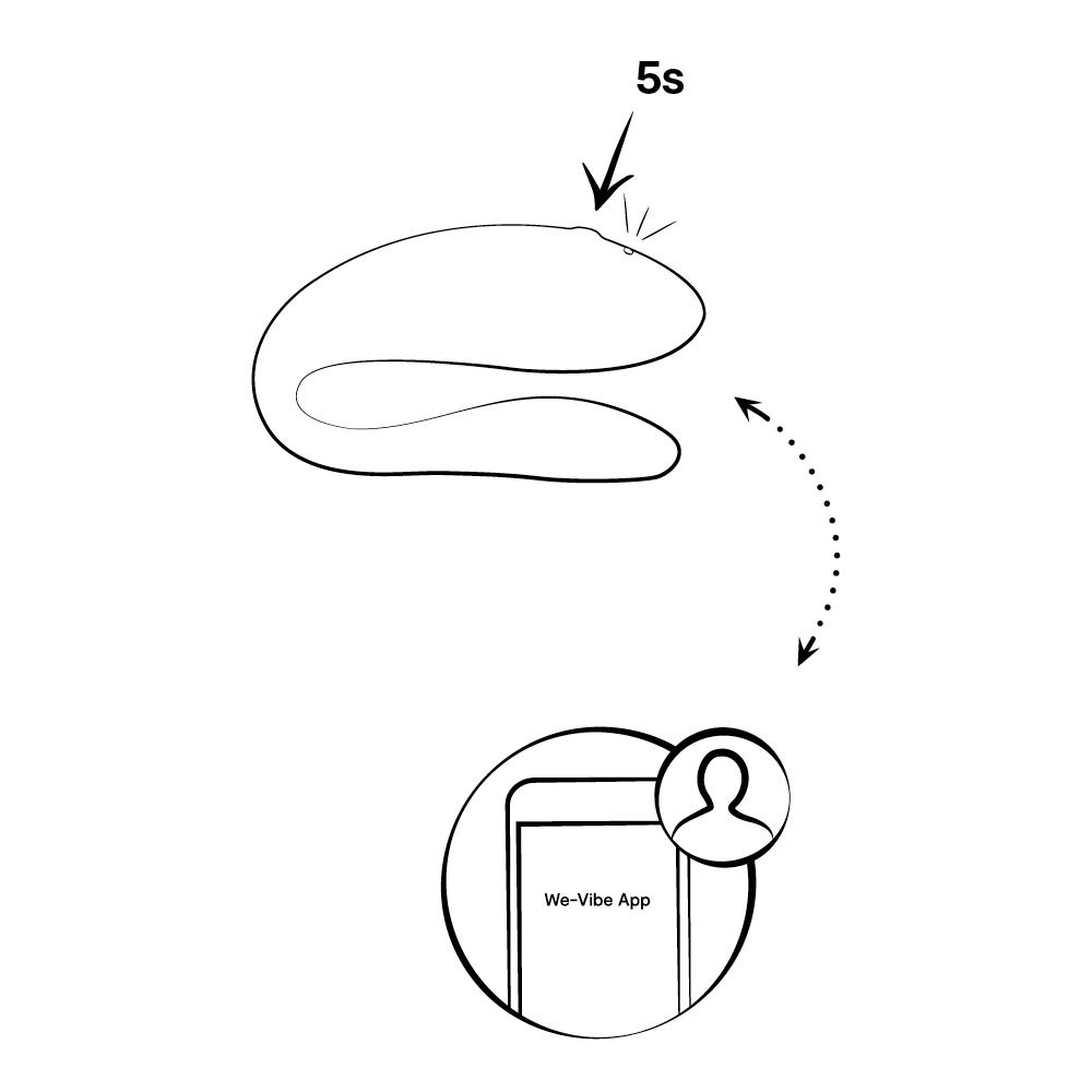 Ein Vibrator mit Pfeil, der auf ihn zeigt, und App-Symbol.