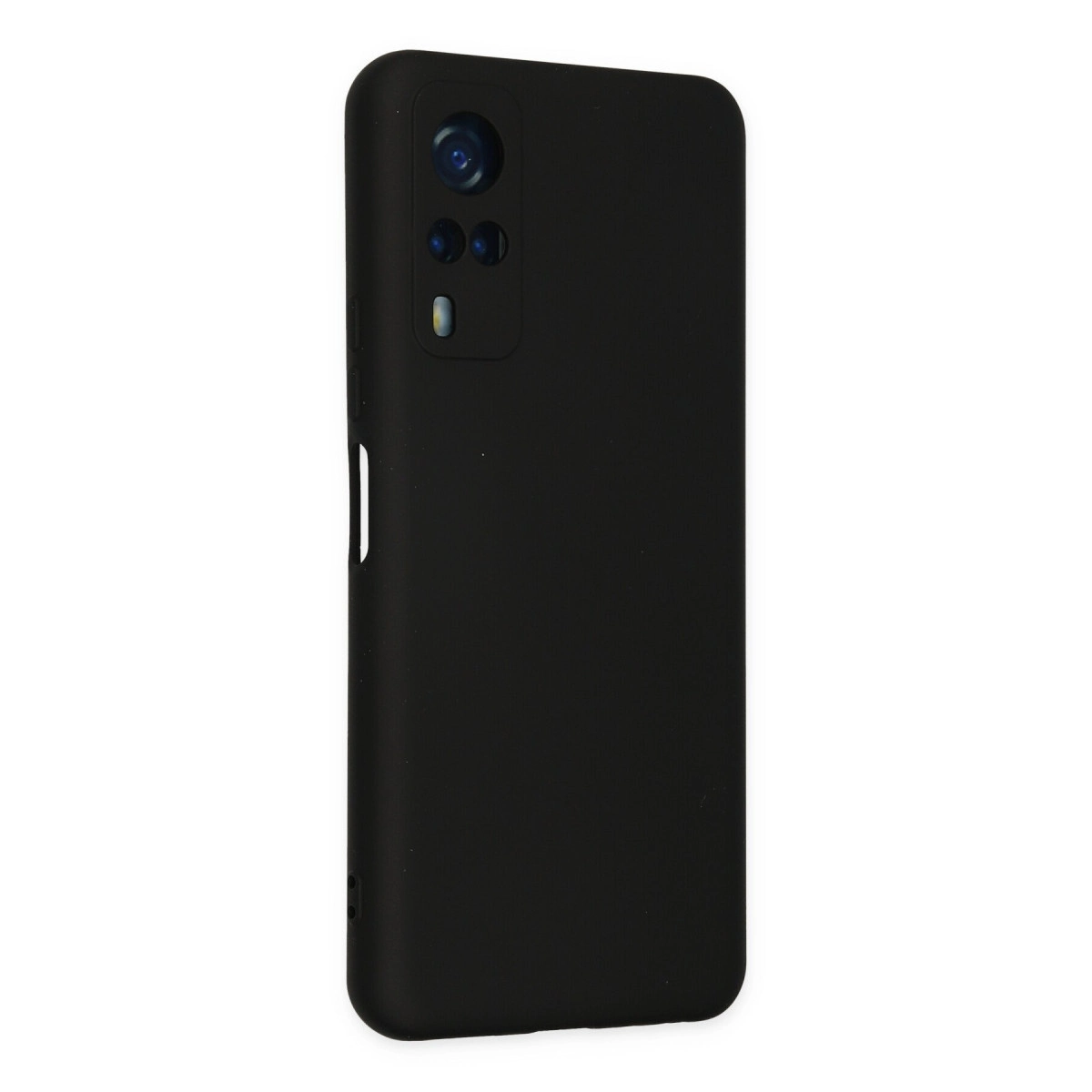 Kamera kesimli siyah telefon kılıfı. Beyaz arka planda izole edilmiş.