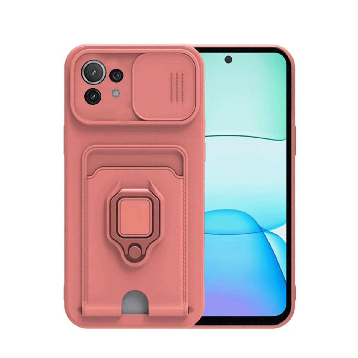NEWFACE Xiaomi Mi 11 Lite Uyumlu Zuma Kartvizitli Yüzüklü Silikon Telefon Kılıfı Pembe