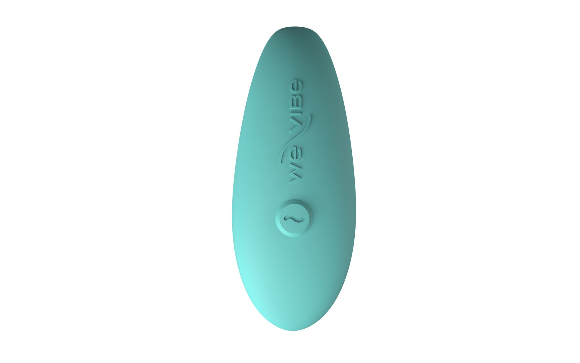 Ein türkisfarbener Vibrator mit "we vibe" Logo und einem Knopf.