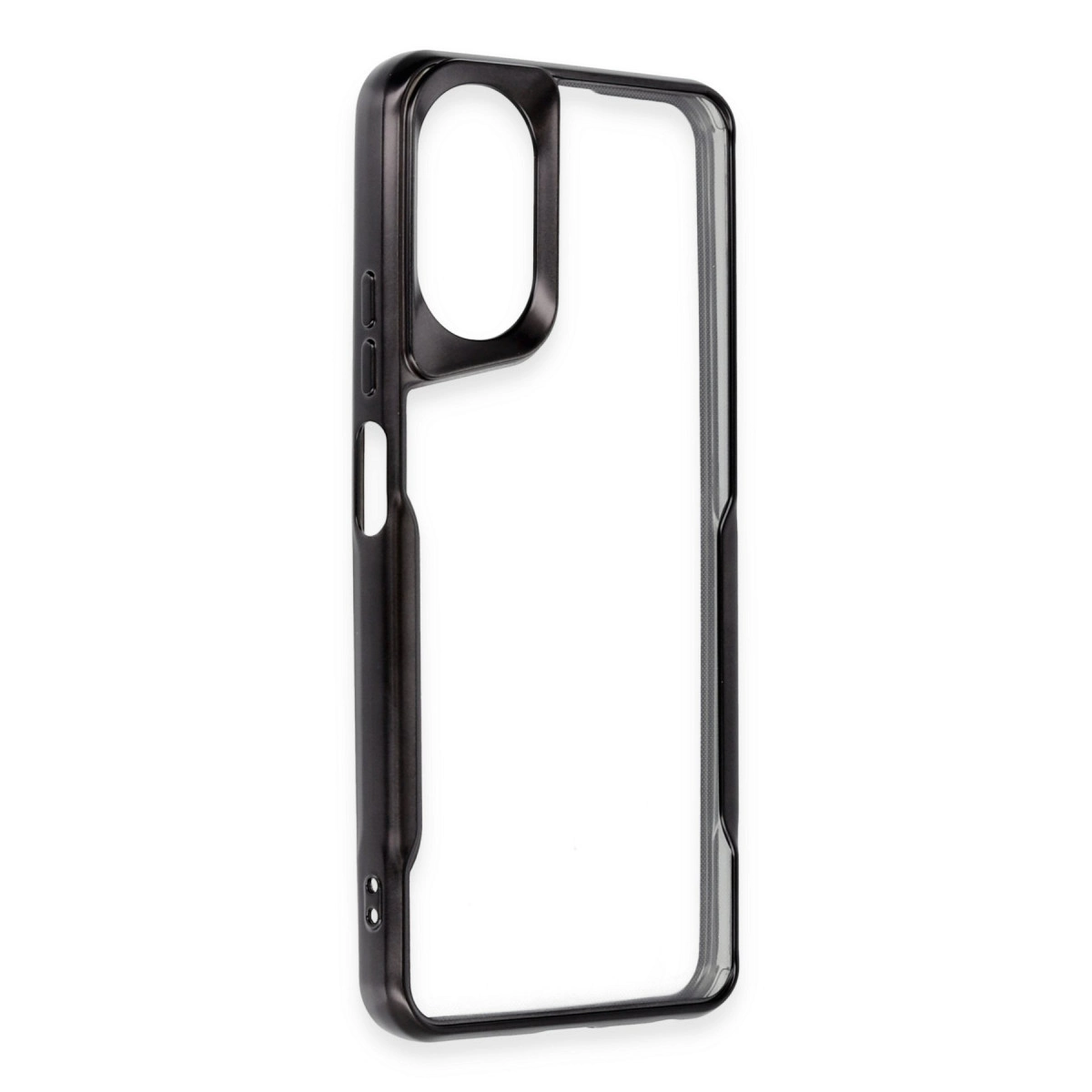 Kamera kesimli siyah şeffaf telefon kılıfı.
