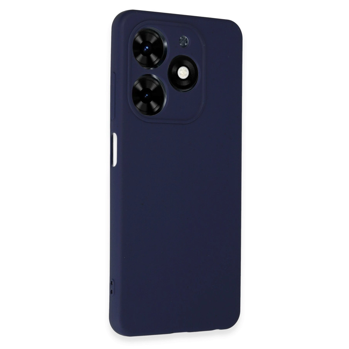 Üçlü kamera kesimli ve flaşlı lacivert telefon kılıfı.