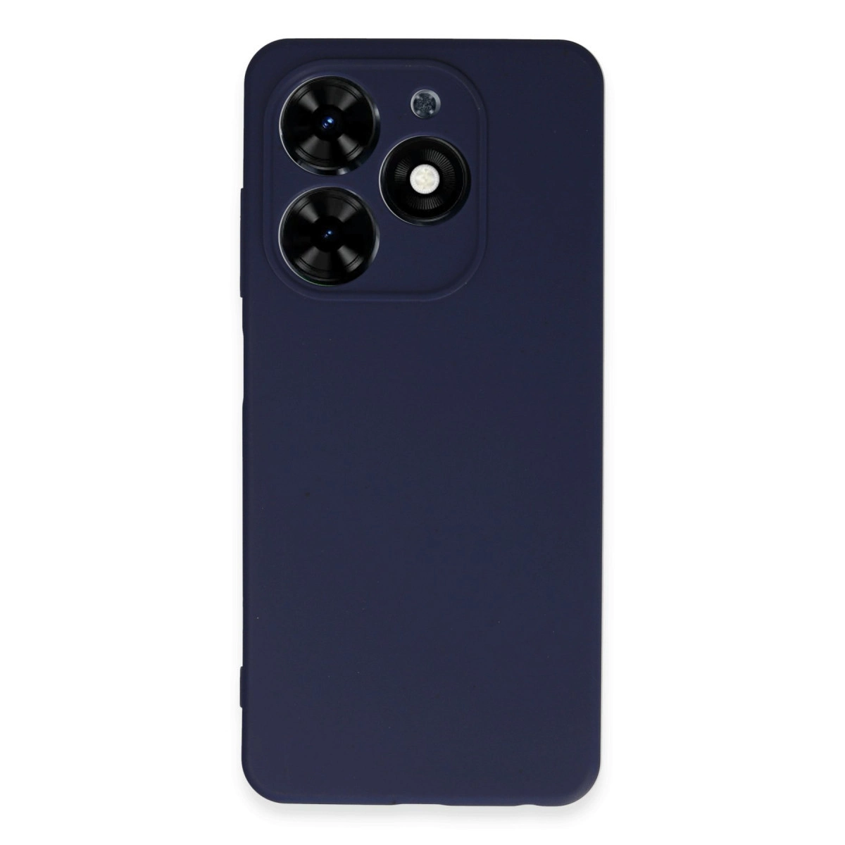 Üç kamera lensli ve flaşlı lacivert telefon kılıfı.