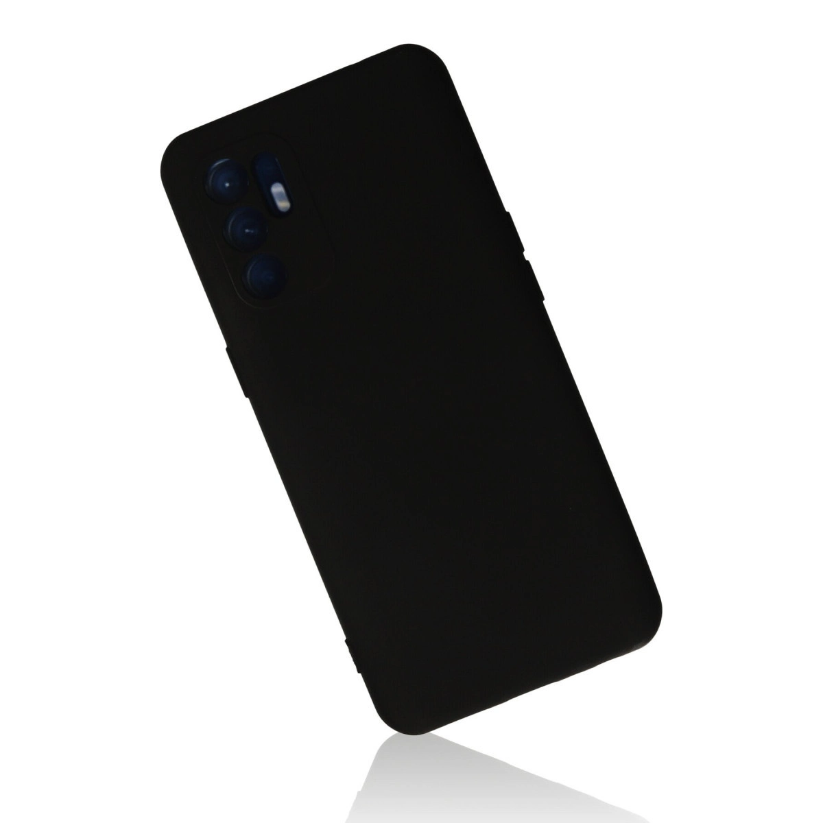 Üç kamera lensli siyah akıllı telefon, beyaz arka plan üzerinde.
