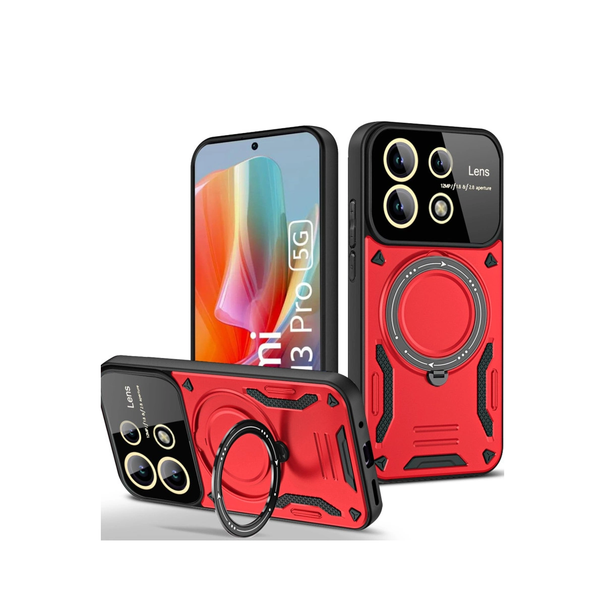 NEWFACE Xiaomi Redmi Note 13 Pro 5G Uyumlu Joy Lens Standlı Kapak Telefon Kılıfı Kırmızı