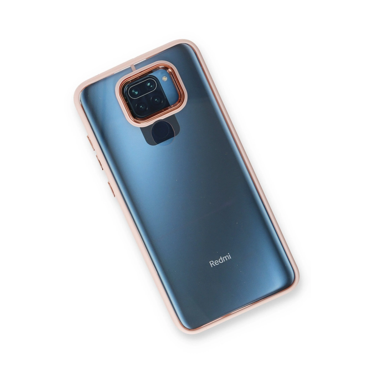 Dört kameralı, rose gold çerçeveli mavi akıllı telefon.