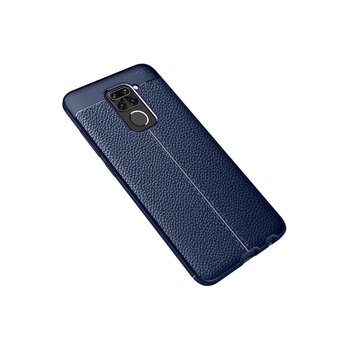 Doku deri kaplamalı ve kamera kesimli lacivert telefon kılıfı.