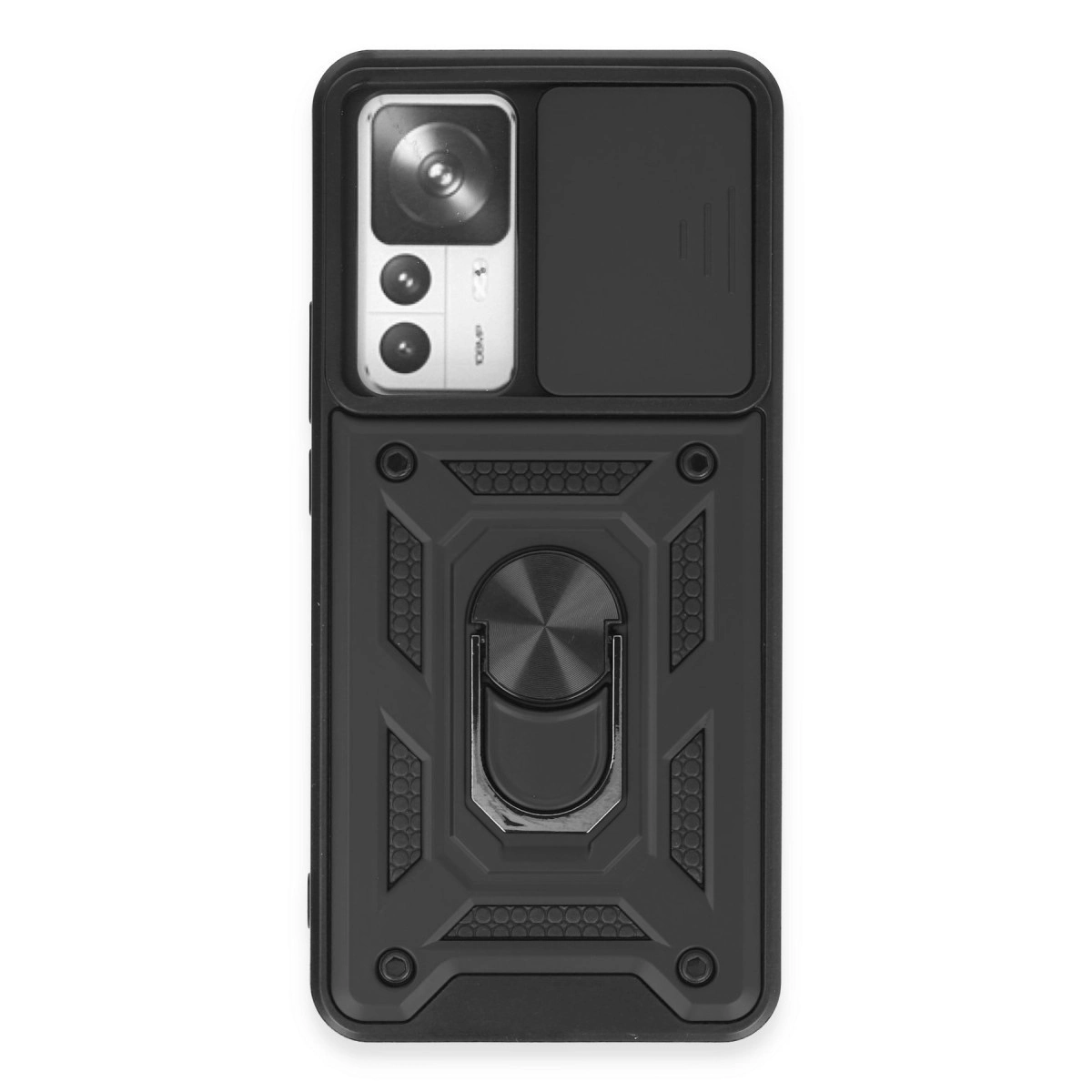 NEWFACE Xiaomi Mi 12T Pro Uyumlu Pars Lens Yüzüklü Silikon Telefon Kılıfı Siyah