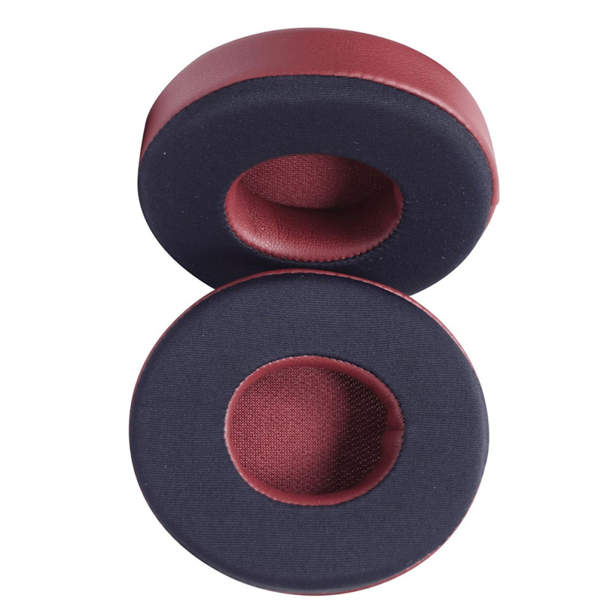 Due cuscinetti rossi con bordo in tessuto nero, su sfondo bianco.