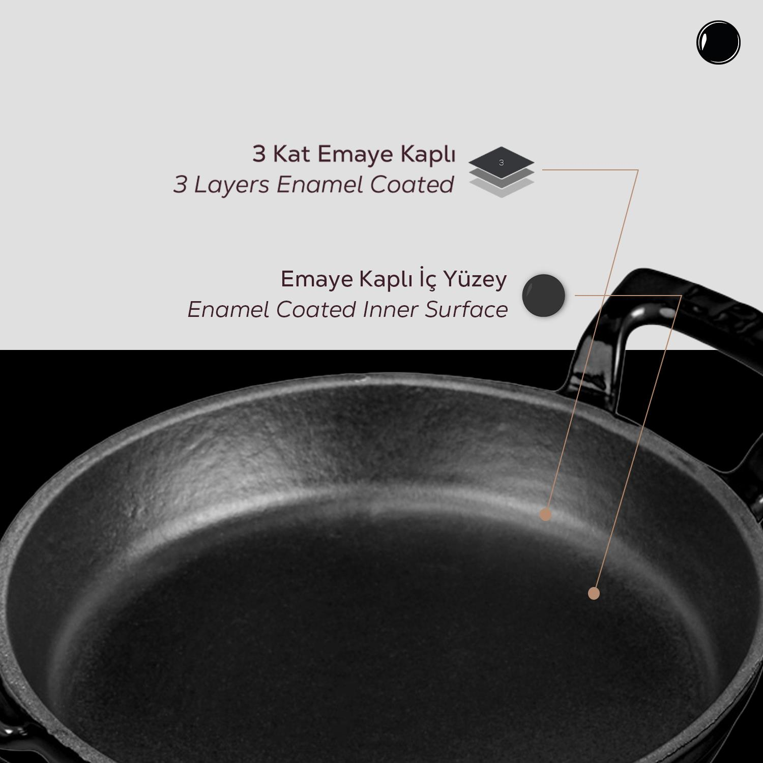 3 kat emaye kaplı siyah tava.