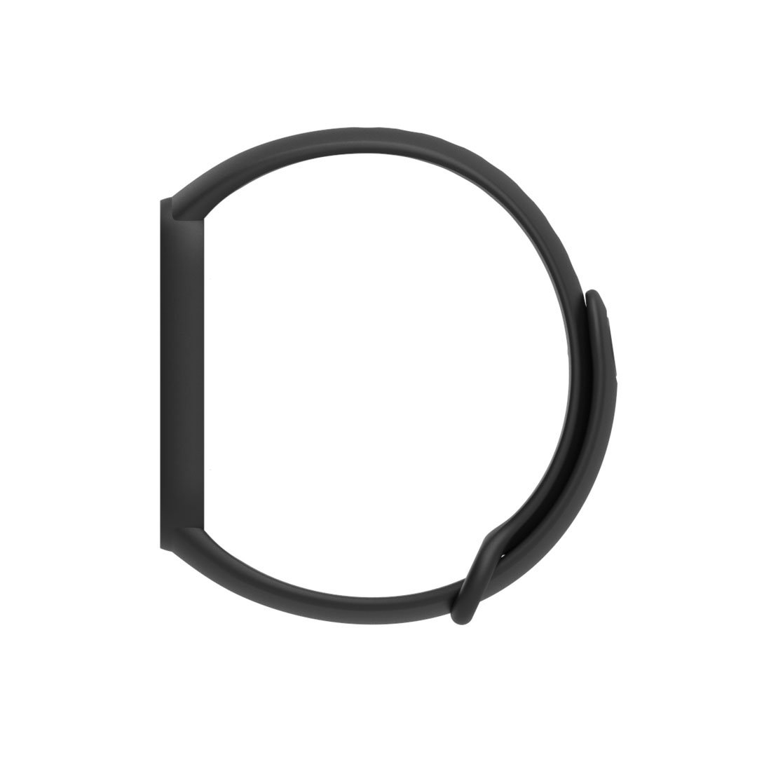 Un marco negro de pulsera con forma de D sobre fondo blanco.