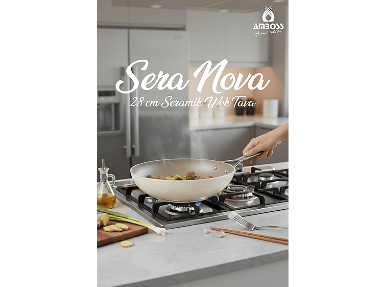 AMBOSS Sera Nova Doğal Seramik 2.8 Litre 28 cm Wok Tava Latte