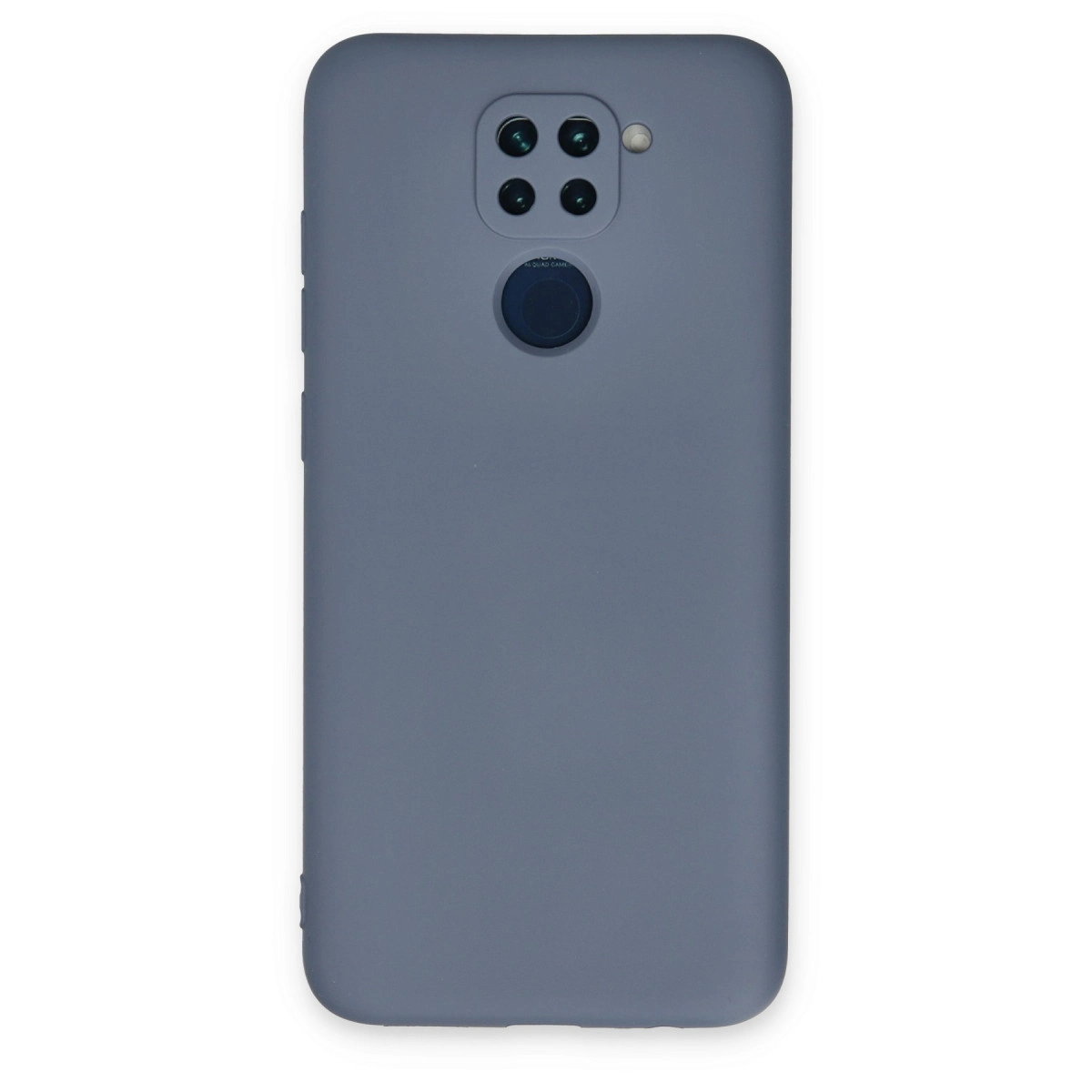 Dörtlü kamera ve parmak izi sensörlü gri telefon kılıfı.