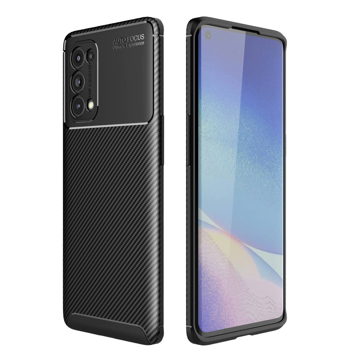 NEWFACE Oppo Reno 5 Pro Uyumlu Auto Focus Karbon Kapak Telefon Kılıfı Siyah