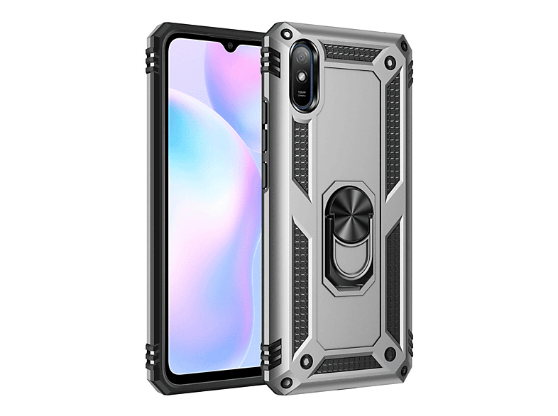 NEWFACE Xiaomi Redmi 9a Uyumlu Sofya Yüzüklü Silikon Kapak Telefon Kılıfı Gümüş