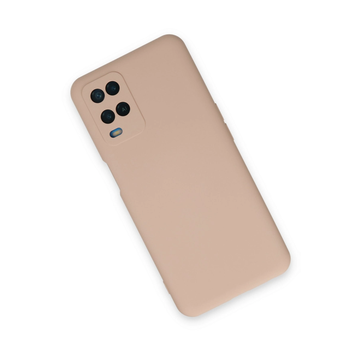 Arkada kamera dizilimi bulunan kum rengi bir telefon kılıfı.