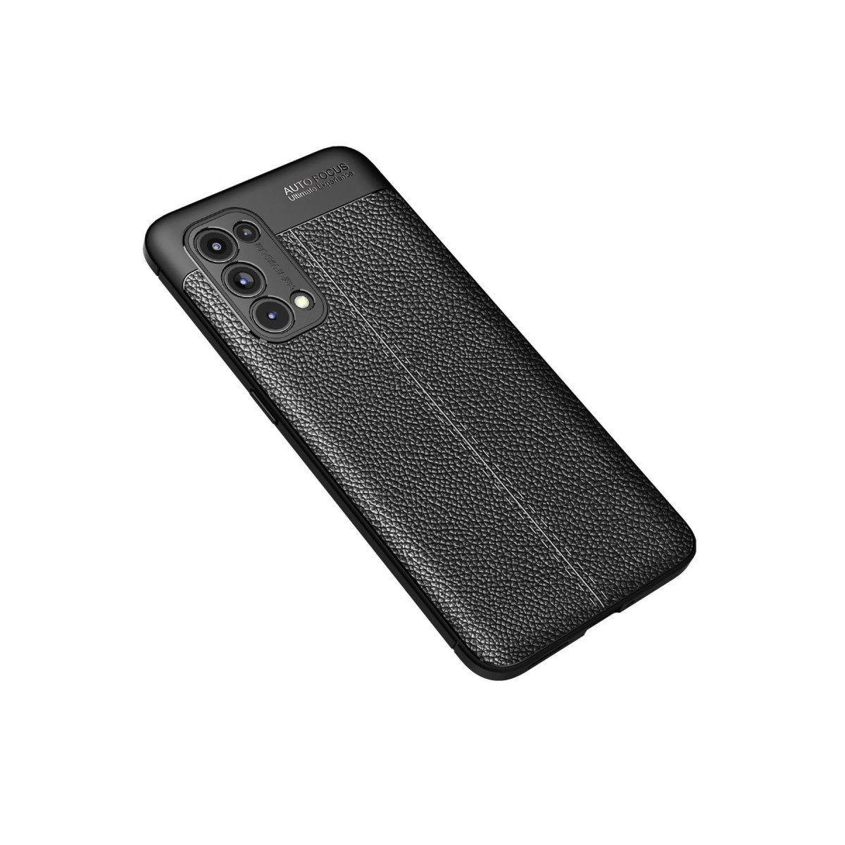 Deri dokulu siyah telefon kılıfı ve arka kamera lensleri.