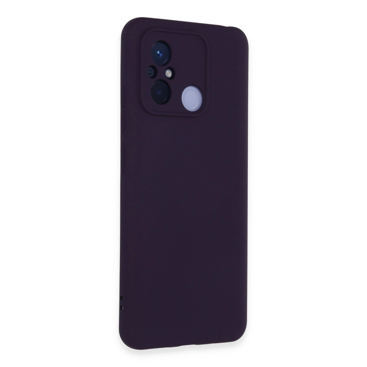 Kamera kesimli ve flaşlı koyu mor telefon kılıfı.