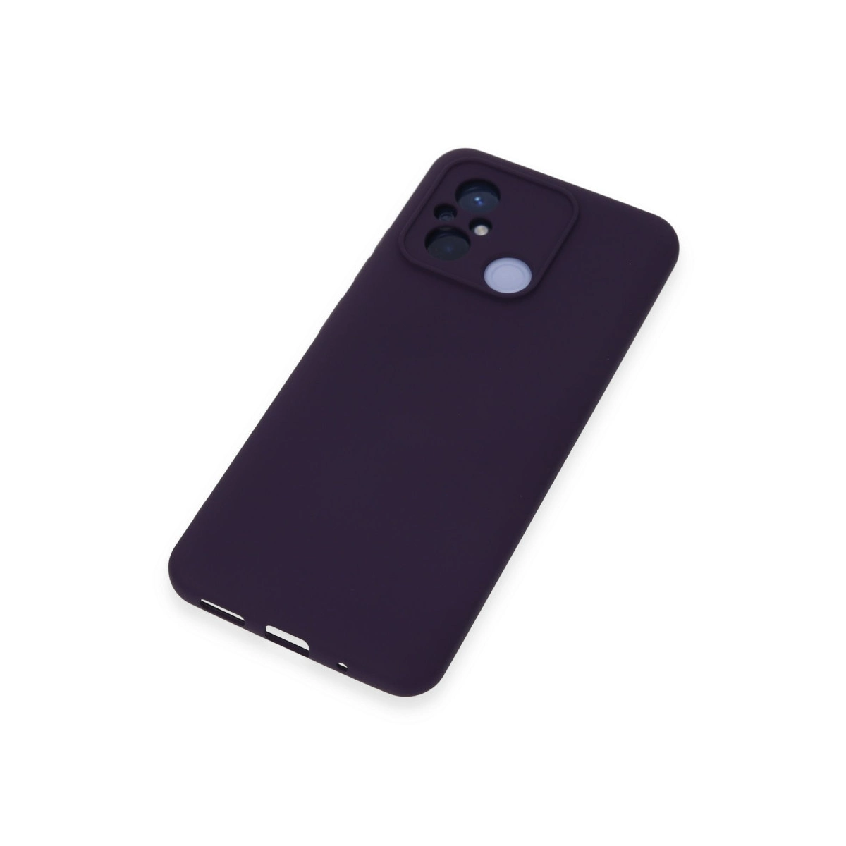 Kamera kesimli ve flaşlı koyu mor telefon kılıfı.